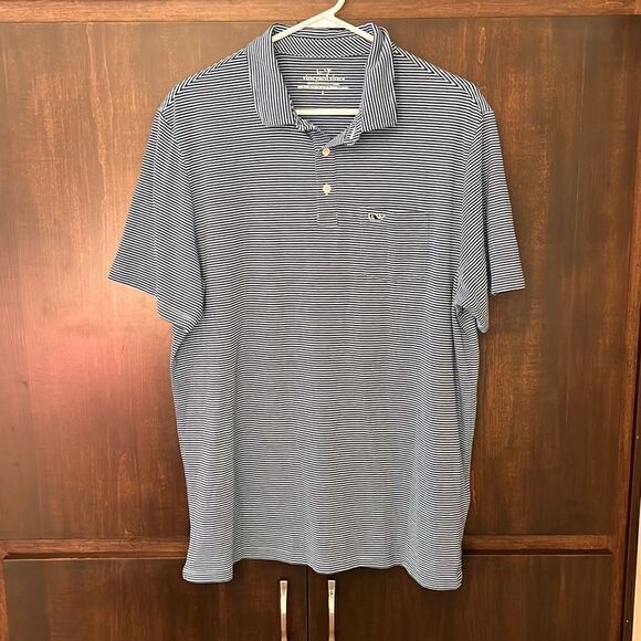 Vineyard Vines Blue Striped Edgartown Polo Shirt Large - Picture 1 of 5